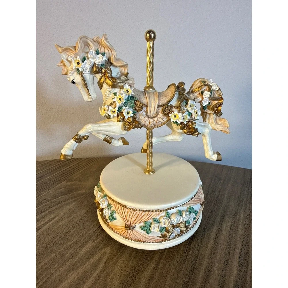 VTG San Francisco Music Box Co Carousel Horse Large Figurine #640755 Cream Works